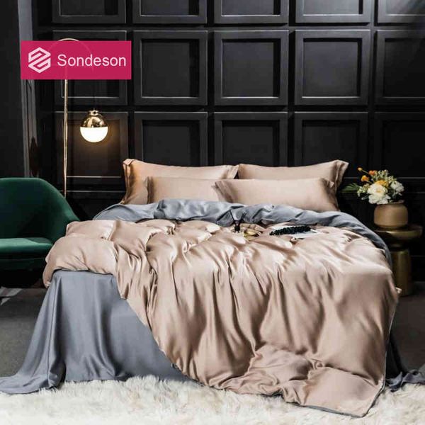 Sondeson Luxury 100% Silk Beauty Bedding Conjunto 25 Momme Tampa de edredão Fronha de linho de lençol plano para adulto 4pcs