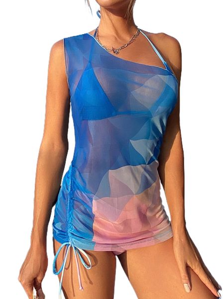 

3pack color block micro triangle bikini swimsuit with drawstring cover up y5kl#, White;black