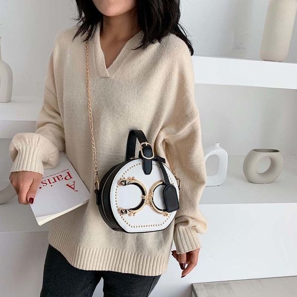 

selling designer bags tide brand handbag ins new leather mini round chain shoulder messenger bag palace rivet decorated women's bags