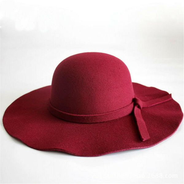 Cappelli a tesa larga Cappellino grande in feltro di lana Summer Beach Women Lady Travel Floppy Sun Hat Vintage pieghevole Black Red CamelWide