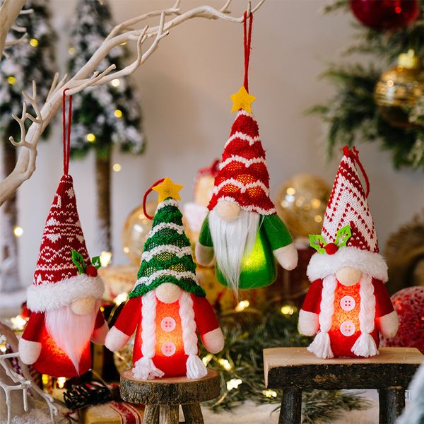 Nuove decorazioni natalizie con luci cappello a strisce stella lavorato a maglia piccolo ciondolo foresta vecchio ciondolo gnomo