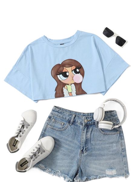 

x tay mills drop shoulder figure pattern crop tee 27rx#, White