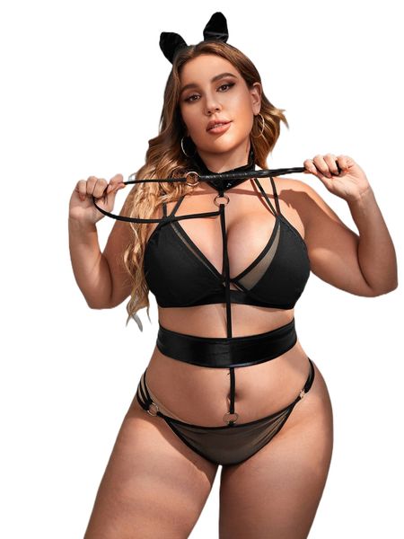 

plus 5pack ring linked teddy bodysuit f8s7#, Black;white