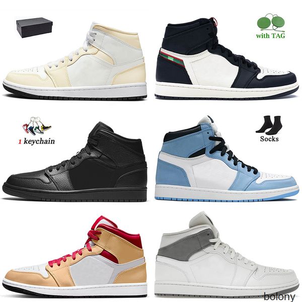 

og 1 basketball shoes women mens jumpman 1s coconut milk sports illustrated mid triple black university blue surfaces patent, White;red