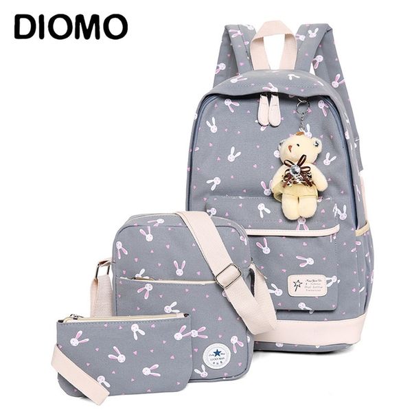 

diomo rucksack school bags set three-piece suit book bags for girl teenagers lapbackpack women travel bagpack female casual lj201225