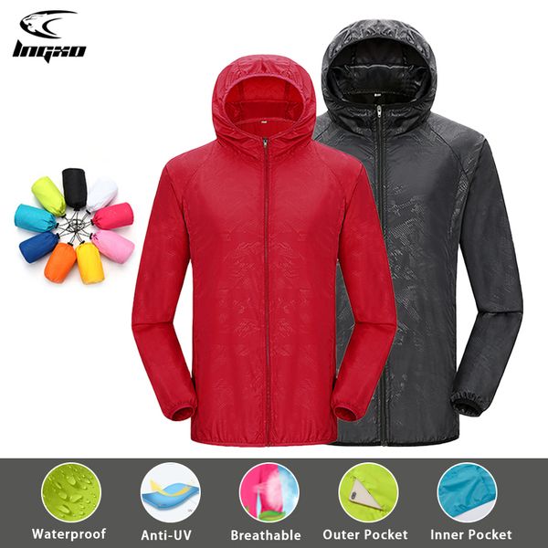 

LNGXO Unisex Waterproof Outdoor Sport Jacket Men Women Hiking Camping Trekking Quick Dry Windbreaker Sun-Protective Rain Coat, Unisex navy blue