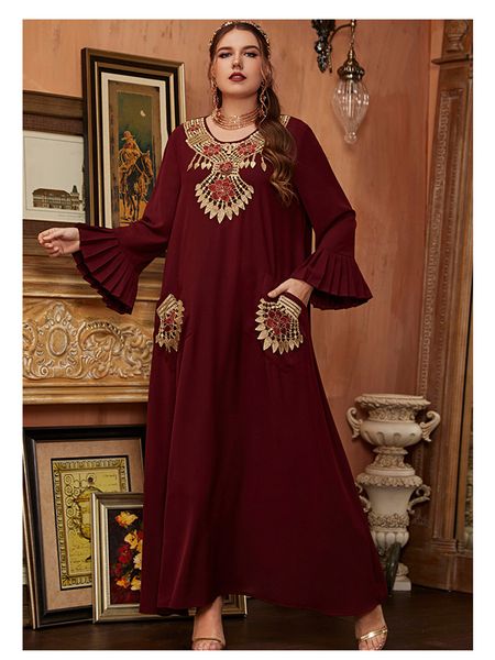 

ramadan robe longue femme abaya arabic turkey islam indian pakistani muslim plus size dress for women kaftan morocco vestidos, Red