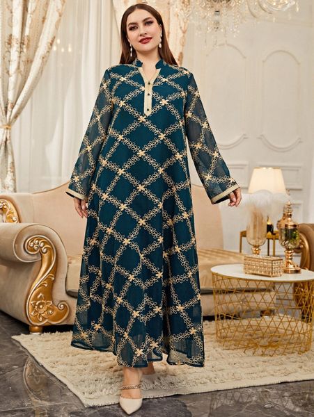 

plus random floral embroidery contrast tape tunic dress g5xp#, Black