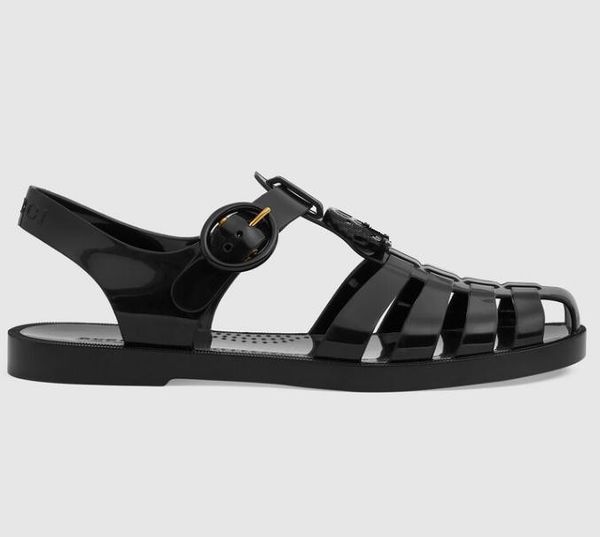 

luxury roman rubber sandals and slippers women men hollowed out cross casual beach waterproof flat designer candy-colored jelly sandals 35-4, Black