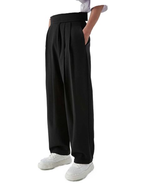 

men solid fold pleated pants t9pu#, Black