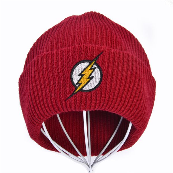 

cartoon embroidery winter hat skullies beanie knitted hats flash hero barry allen embroid knitting crochet elasticity hat, Blue;gray