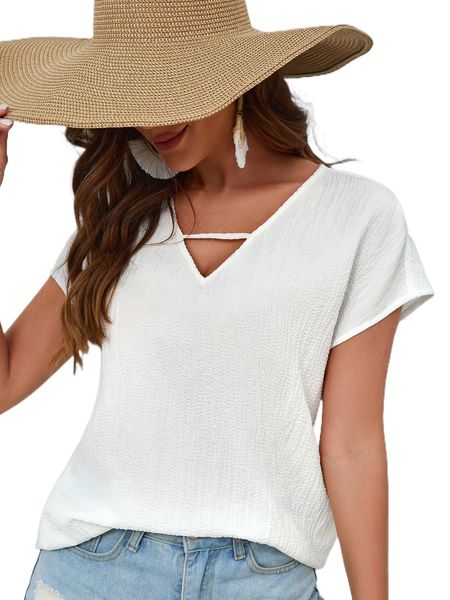 

cut out v neck batwing sleeve blouse f12u#, White