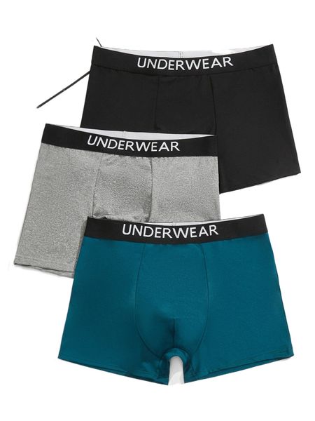 

men 3pcs contrast letter tape boxer brief l8k2#, Black;brown