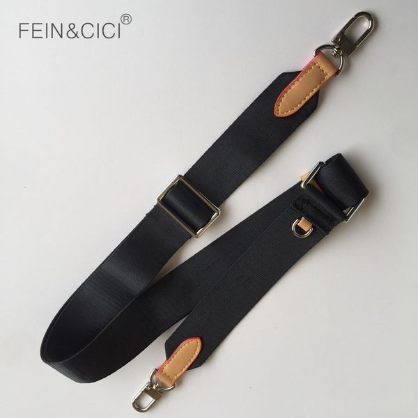 

large wide strap canvas nylon strap luxury designer shoulder bag belt with cowskin leather messenger bag parts accessory 210302, Black