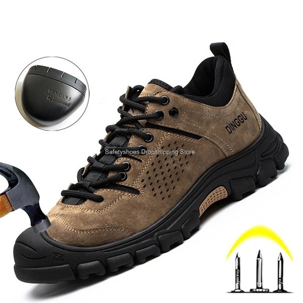 

mens work shoes men steel toe breathable rubber antismash safety boots industrial security man male 220718, Black
