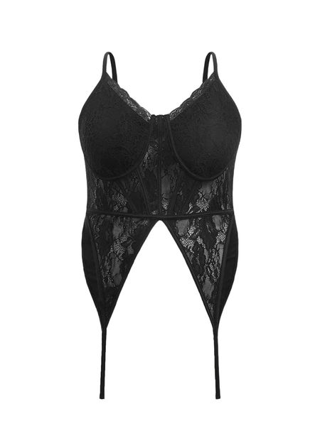 

x niki demar plus contrast lace panel asymmetrical hem cami j7mq#, Black