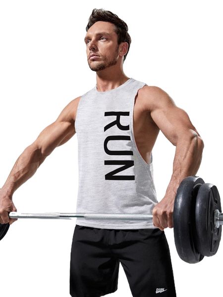 

men letter graphic sports tank l6it#, White;black