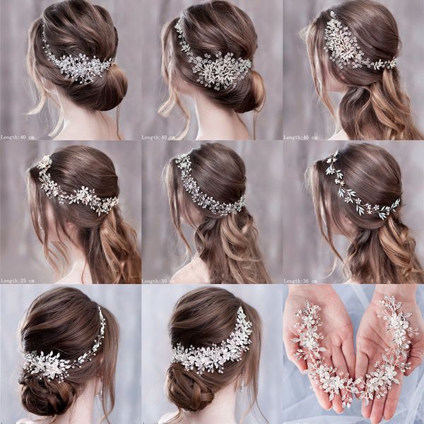 

luxurious flower headbands tiaras wedding hair accessories for women bride jewelry bridal headband headpiece party band 220804, Slivery;golden