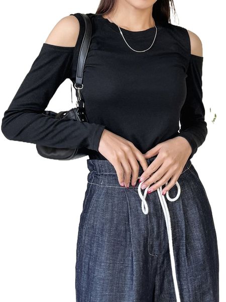 

dazy cold shoulder solid tee x0ab#, White