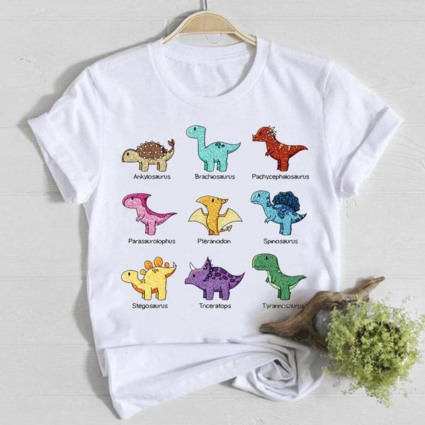 Manga curta Animal doce Dinosaur Roupas de moda Casual camiseta Tampe camisetas de verão feminino T mulheres gráficas camisetas gráficas