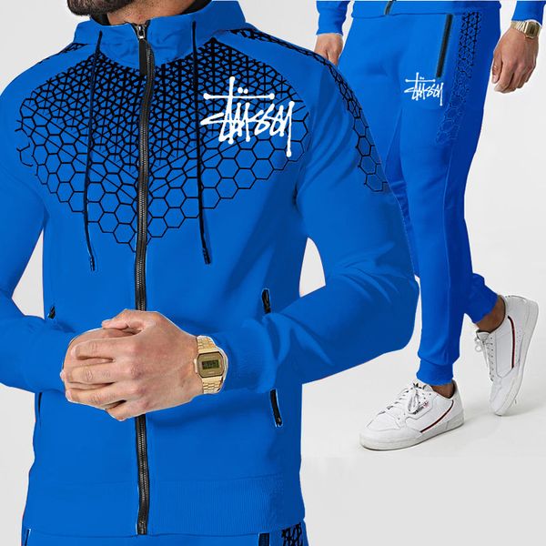 

men's fashion 2 piece tracksuit casual sports tech fleece jacket men's fitness gym tracksuit hooded cardigan jogging set letter pr, Gray