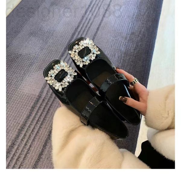 

dress shoes designer ur flash drill square buckle mary jane shoes women 2022 new style middle heel one-sided belt thick bottom head shallow, Black
