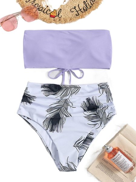 

ruched lace-up bandeau bikini swimsuit j4dw#, White;black