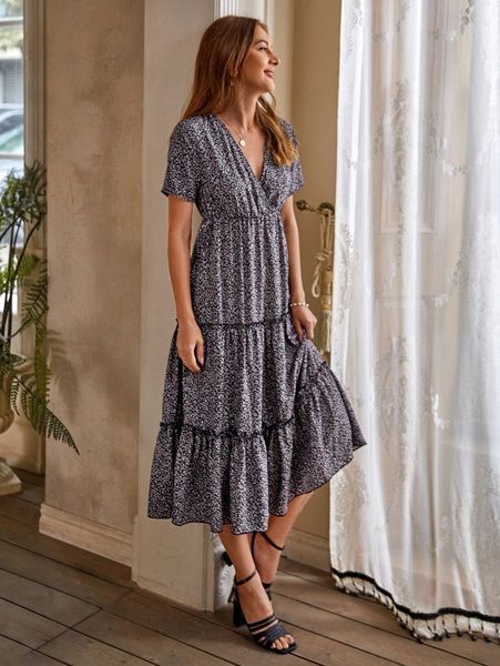 

ditsy floral frill smock dress q7je#, Black;gray