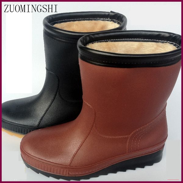 

winter rain boot women fishing boots short barrel galoshes with wool liner boots lady slip snow shoes winter fishing boots bot, Black;red