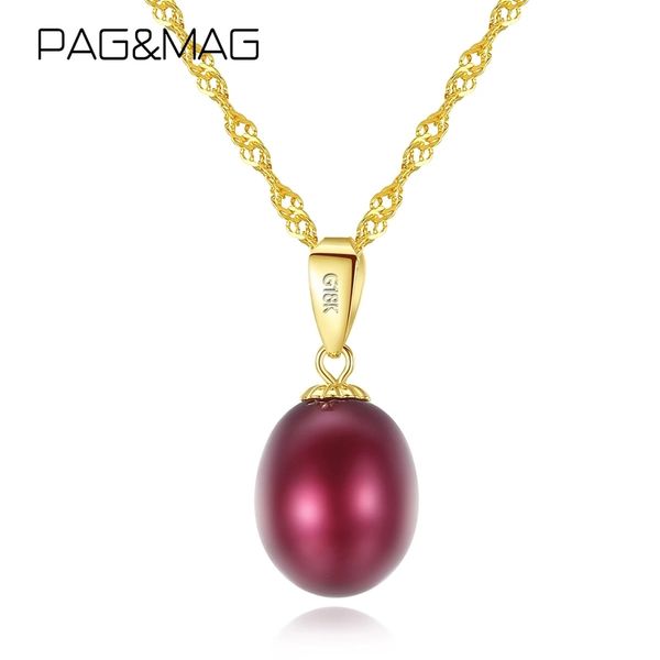 

pag mag genuine 18k gold with red natural freashwater pearls pendant necklace for women statement engagement s925 fine jewelry 220722, Silver