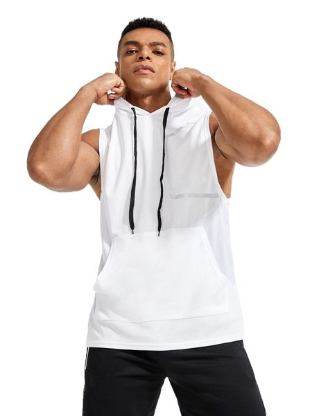 

men letter graphic drawstring hooded sports tank t7p1#, White;black