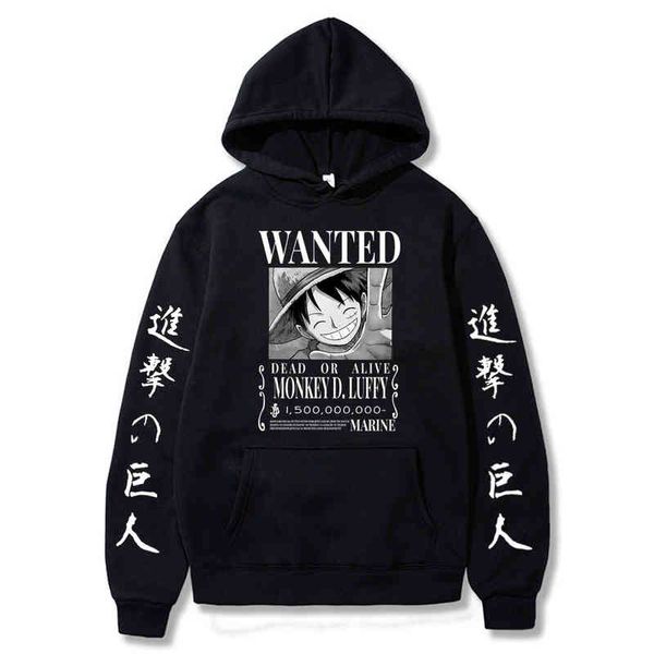 Атака на Titan One Piece Luffy Hoodie Мужчины Мода Homme Флисовые толстовки Японские аниме напечатаны мужская уличная одежда негабаритная одежда