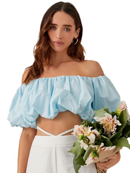 

off shoulder ruched crop s17d#, White