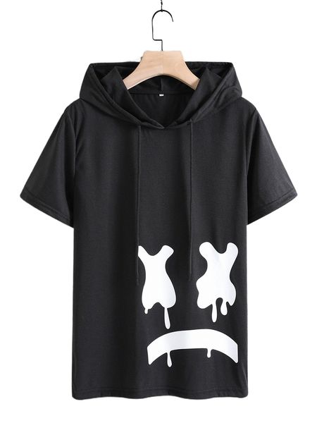 

men cartoon graphic drawstring hooded tee 04u6#, White;black