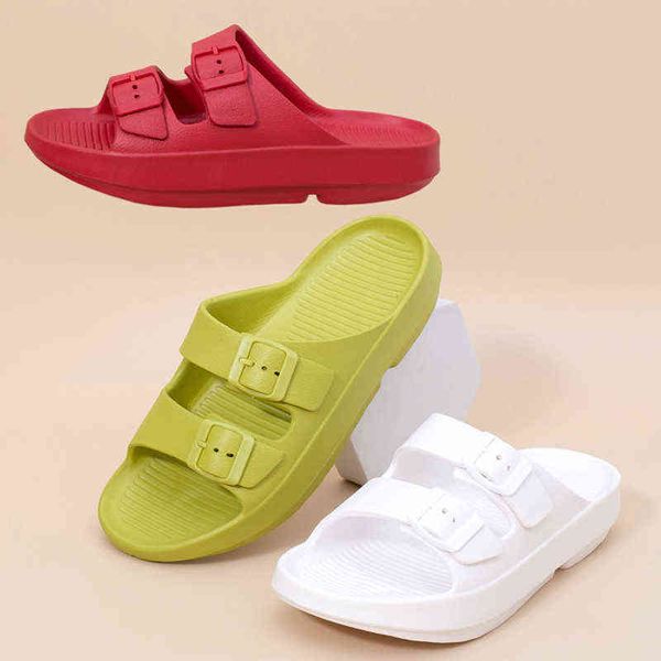 

slipper 2022 belt buckle platform slipper women eva anti slip slide ladie flip flop casual beach shoe cloud slipper bathroom summer 220723, Black