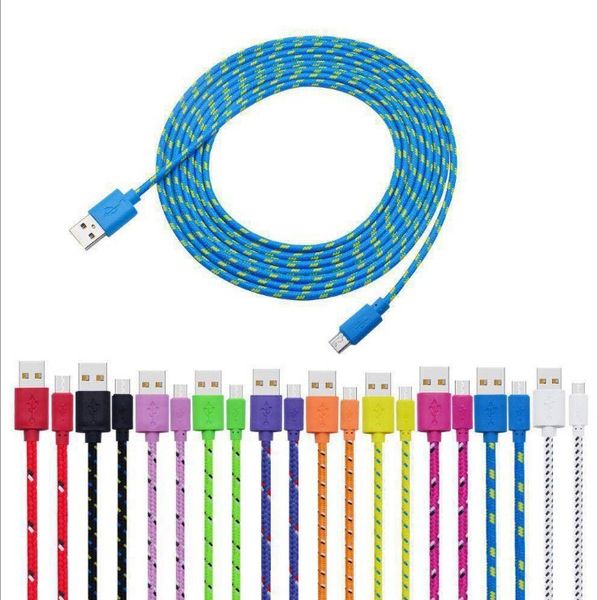 Новые 10 цветов плетеных микросхема Micro USB -кабеля C Кабели C 1M 2M 3M для высокоскоростного телефона быстрого зарядного устройства Синхро