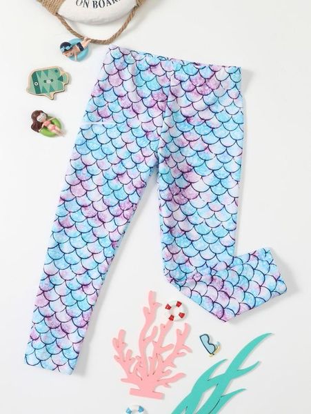 

toddler girls fish scale print swim pants she, Black