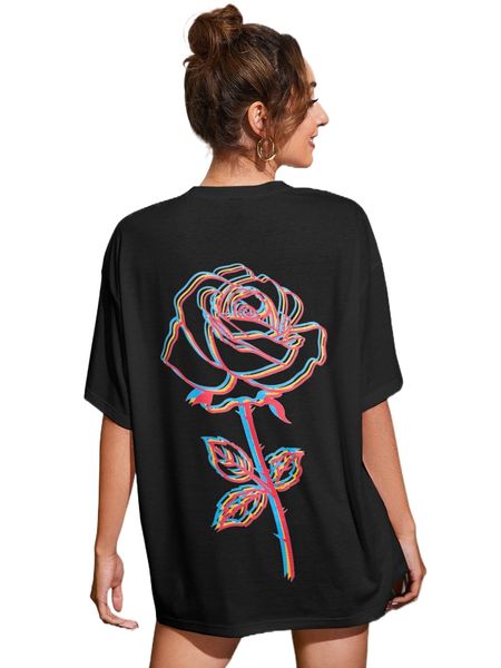 

floral print drop shoulder tee h02y#, White