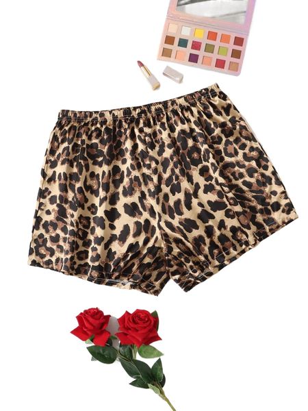 

plus leopard print sleep shorts n9re#, Black;white