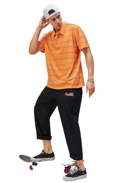 

men letter graphic drawstring waist pants k9yu#, Black