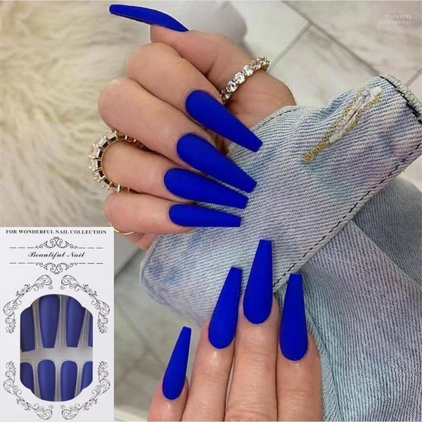 

false nails 24pcs/set full cover nail tips ballerina art manicure matte coffin fake extension acrylic with glue prud22, Red;gold