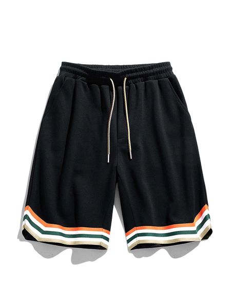 

men contrast striped tape drawstring waist shorts a7oe#, White;black