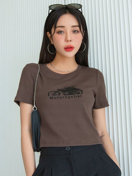 

dazy letter & motorcycle print tee 6459#, White