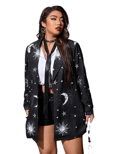 

plus sun & moon print blazer i1oo#, Black