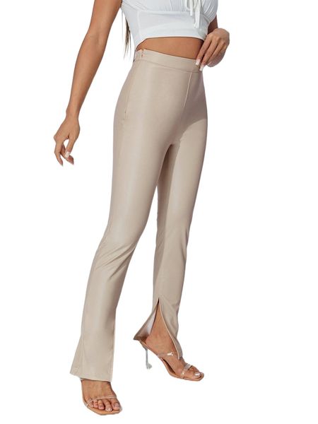 

petite high waist split hem pants p6ox#, Black;white