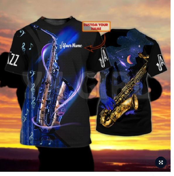 Sommer Mode Männer t-shirt Personalisierte Saxophon Nacht Navy 3D All Over Gedruckt T Shirts T Tops shirts Unisex T-shirt 220712