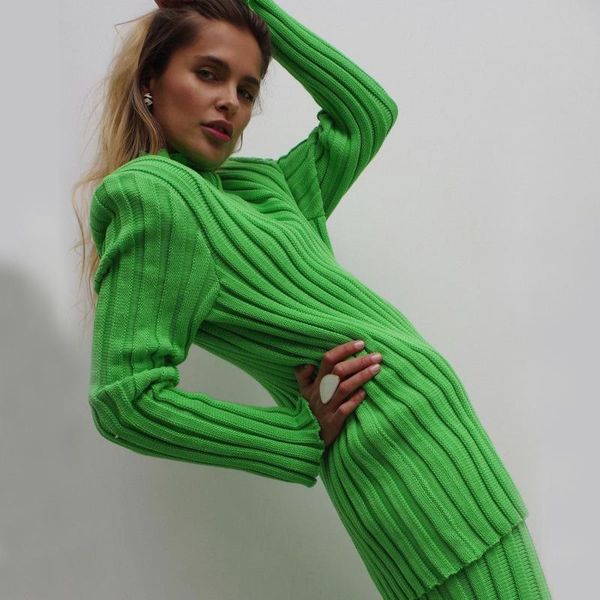 Pantaloni da donna a due pezzi a manica lunga maglione maglia a maglia verde donna verde e casual 2022 set invernali autunno set di abiti da moda abito streetwear