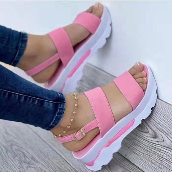 

women shoes spring summer sandals peep toe for retro s lightweight platform solid color footwear 220602, Black