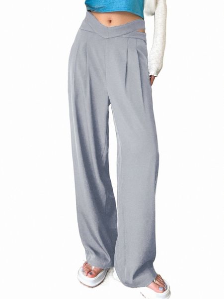 

dazy cut out waist plicated detail straight leg pants m7cr#, Black;white