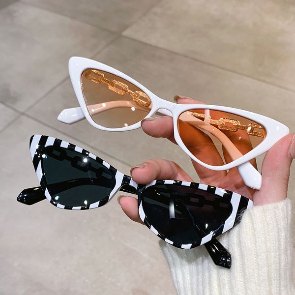 

new small cat eye sunglass trendy colorful fashion female glass luxury brand digner popular uv400 shad for women, White;black